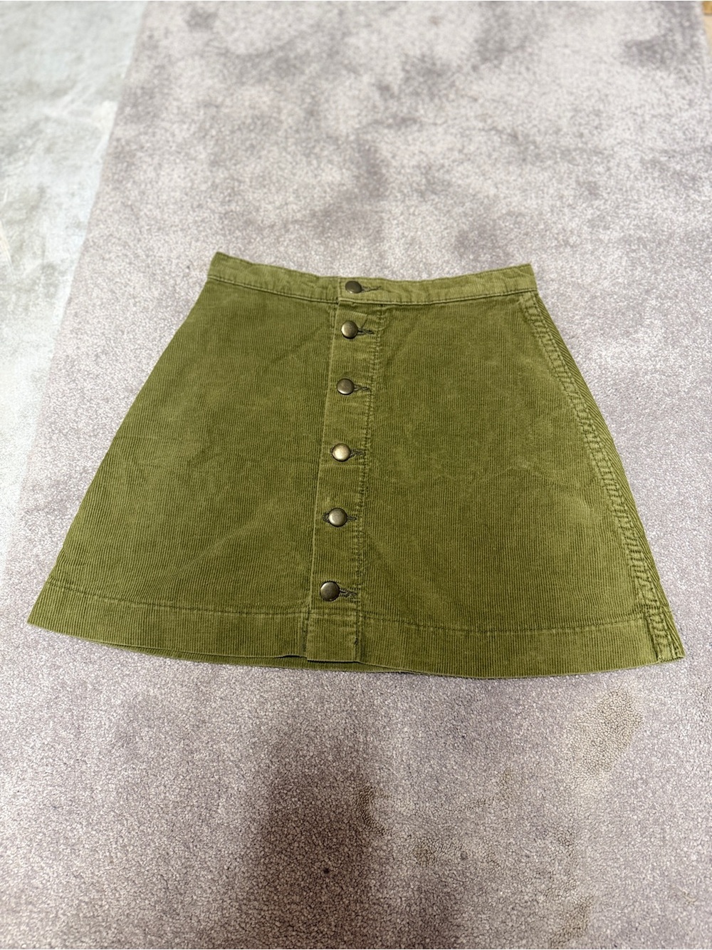 American Apparel Olive Green Corduroy Button Front Mini Skirt S